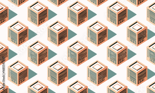 Isometric Server and Data Center Seamless Pattern. Technology, Blockchain, and Cloud Computing Background