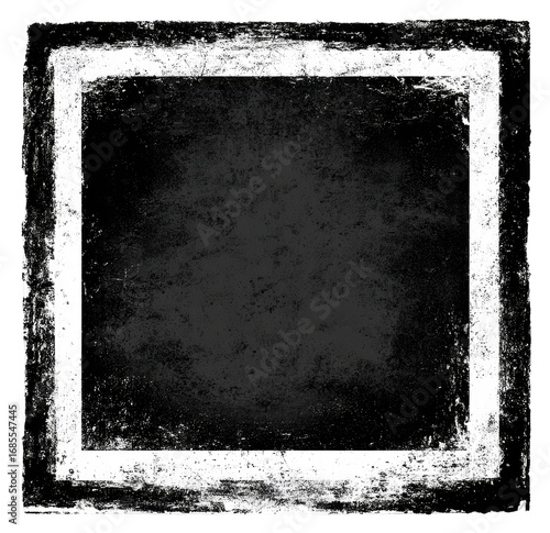 Square, dark, textured frame. White border