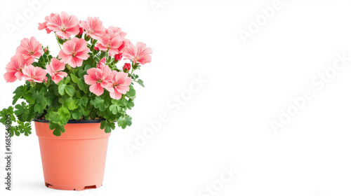 Wallpaper Mural Beautiful pink flowers in terracotta pot, showcasing vibrant petals and lush green leaves, perfect for home decor or gardening enthusiasts Torontodigital.ca