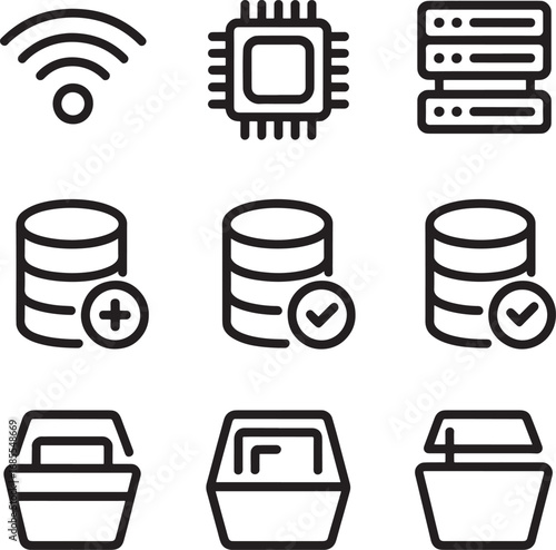 Technology Icons with Wi Fi CPU Server and Database Symbols wifi signal