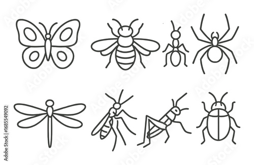Outline drawings of various insects on textured background