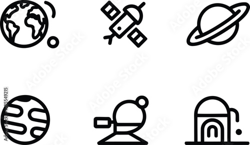 Cosmic Voyage An Astrological Iconography of Space Exploration and Planetary Bodies Inspiring Scientific Curiosity and Celestial Wonders Depicted in Line Art