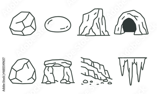 Collection of various rock and cave illustrations with different shapes