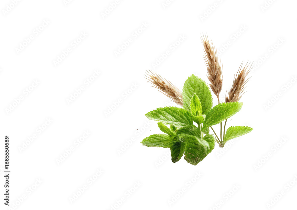 Obraz premium Close-up of wheat and mint sprigs