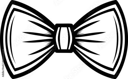 Black and white illustration of a bow tie with detailed shading. Vector illustration