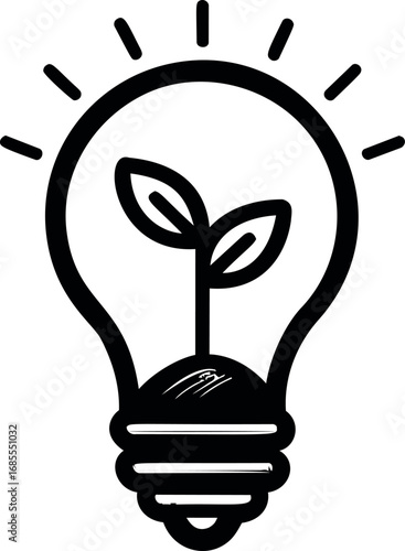 Light bulb with growing plant symbolizes renewable energy concept. Vector illustration