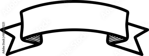 Black outlined blank ribbon banner with a curved design. Vector illustration