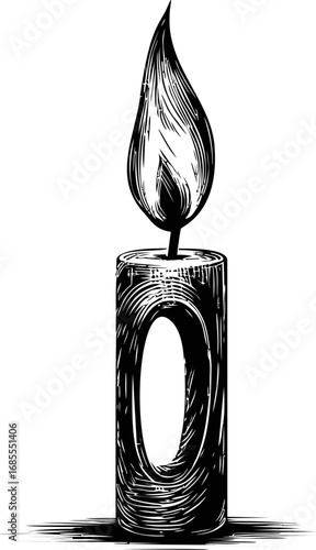 Monochrome sketch illustration of a stylized candle flame with shading detail. Vector illustration