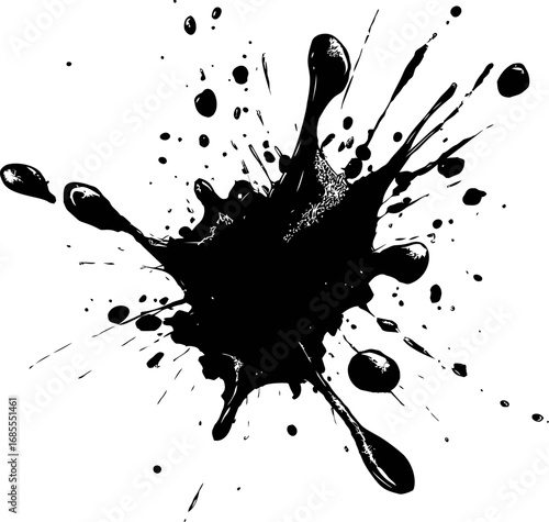 Black ink splatter on a white background, abstract art concept. Vector illustration