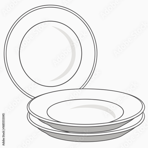 Clean white ceramic dinner plates stacked and isolated on a white background