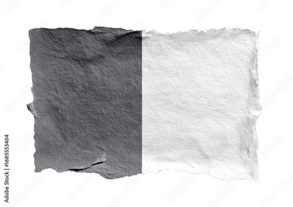 Obraz premium Torn paper, grayscale, half-and-half
