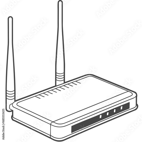 Modern wireless router with two antennas and indicator lights for internet connectivity