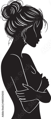 Elegant Woman Silhouette with Arms Crossed Expressing Introspection and Beauty a Vector Illustration for Graphic Design