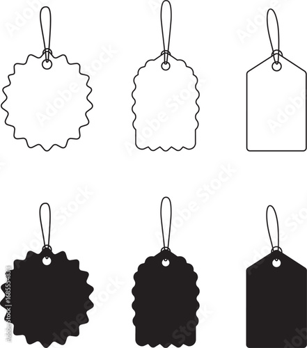 Set of Blank Price Tags in Outline and Silhouette Style