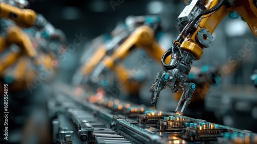 Advanced Robotic Arms in High-Tech Manufacturing Environment