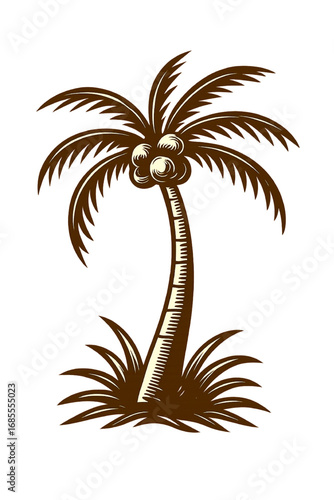 Vintage Coconut Palm Tree Vector on White Background – Tropical Island Illustration