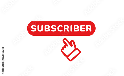 Icon showing a red subscriber button with a click gesture, ideal for online engagement interfaces.