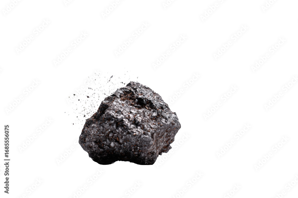 Fototapeta premium Dark, metallic rock fragment in flight