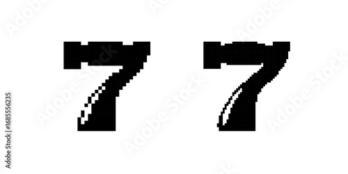 Artistic representation of the number seven with smooth curves and bold style in a digital format.