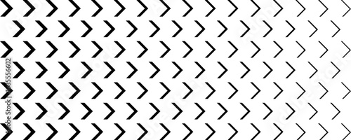 Black horizontal arrow background. Halftone fading angle stripe gradient texture. Thin to thick speed line concept backdrop for poster, print, cover, banner and graphic design. Vector illustration
