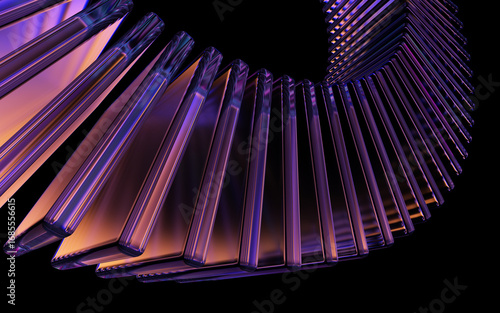 Circle made of square glass shapes. 3d rendering.