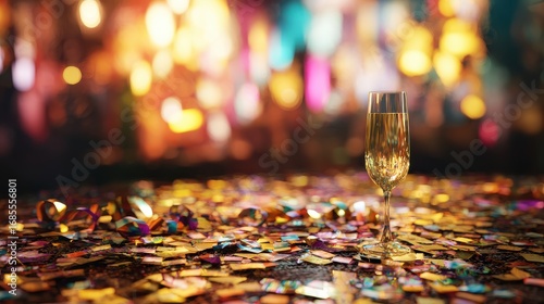 Festive atmosphere with champagne flute and party elements, suitable for anniversary parties, product launch events, or joyous occasion visuals.