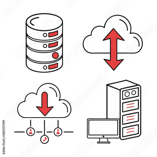 Vector Icon Pack Modern Communication Technology, Data Transfer, and Cloud Computing 