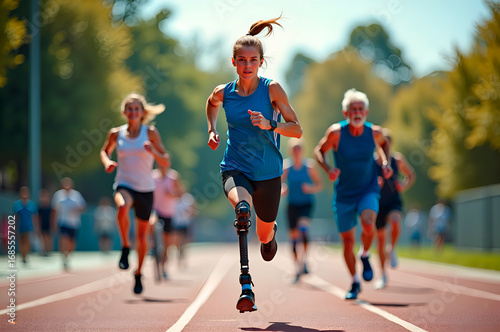 Runner with Prosthetic Leg in Race