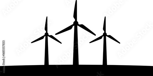 Three wind turbines silhouette representing renewable energy, clean power, sustainability