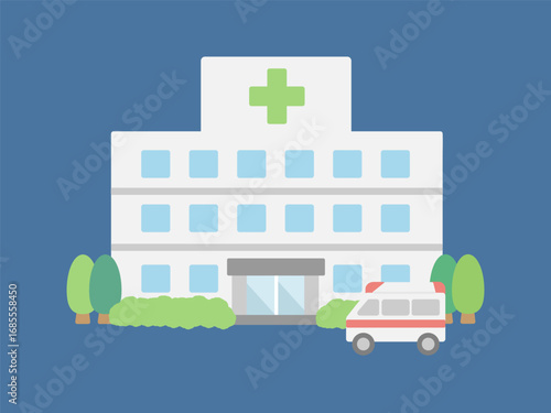 病院 救急車 建物 イラスト