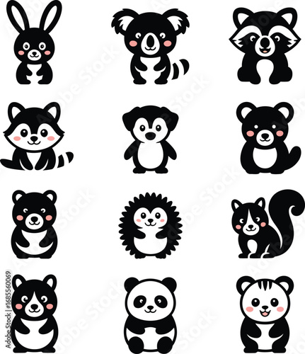 Adorable Baby Animal Icons Collection rabbit bunny