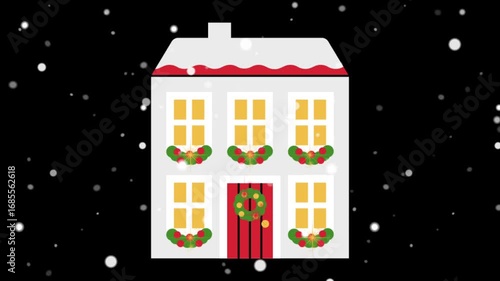 Wallpaper Mural Animated house with Christmas wreaths and snowfall creating a festive winter holiday scene.
 Torontodigital.ca