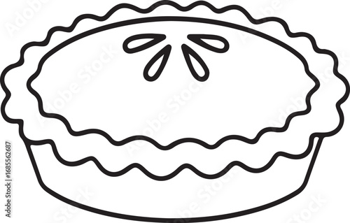 A simple, black-and-white line drawing of a pie. baking, dessert, or homemade food.