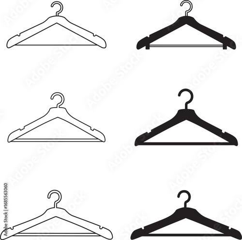 Collection of Wooden and Black Plastic Clothes Hangers on White Background