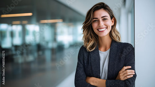 Professional woman smiling in modern office