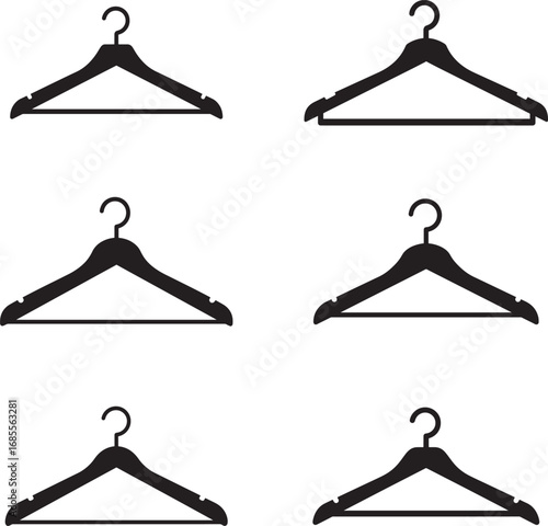 Collection of Black Clothes Hangers on a White Background