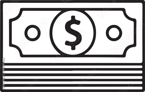 A simple, black-and-white line drawing of a stack of bills