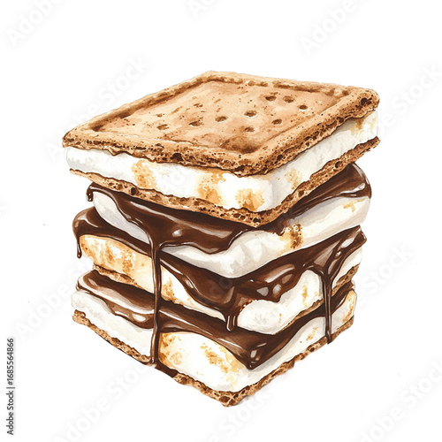 s'more dessert, chocolate dripping, watercolor style clip art preview