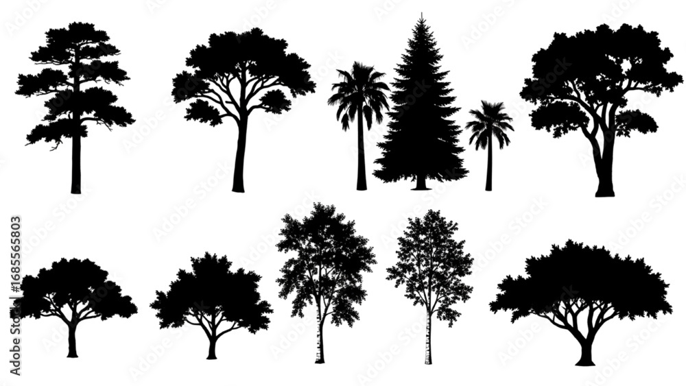 Fototapeta premium CAD Tree Line Minimal Set | Outline Symbols for Architecture and Landscape Design