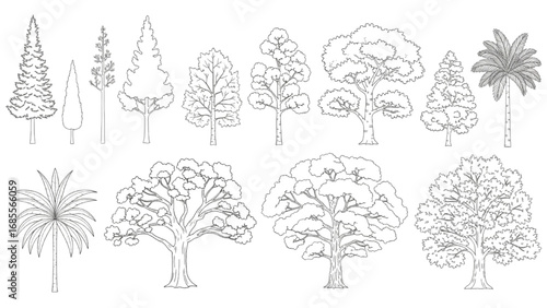 CAD Tree Line Minimal Set | Outline Symbols for Architecture and Landscape Design