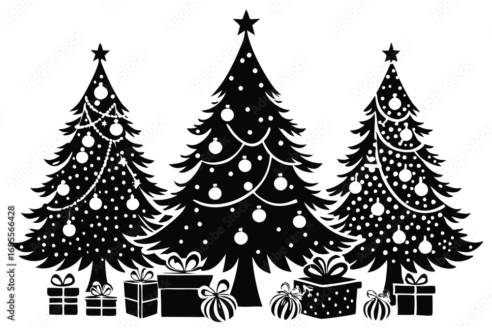 Fototapeta premium Festive Christmas Scene with Decorated Trees and Gifts