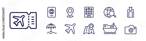 Travel outline icon set, vector pack of tourism and vacation symbols. Vector