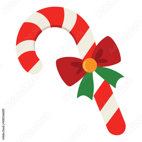 Festive candy cane with a red bow illustration
