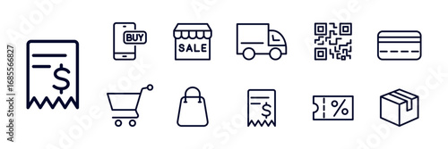 E-commerce outline icon set, vector pack for online shopping and payment