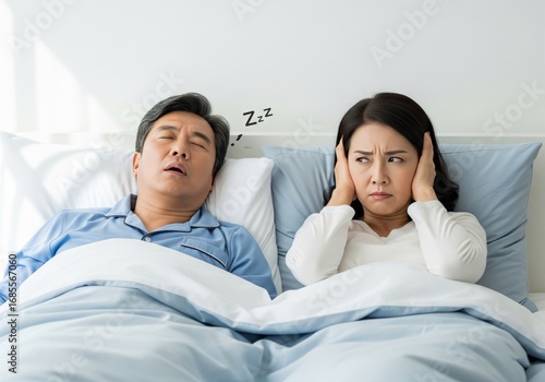 Asian Couple Sleeping Problem with Man Snoring Loudly