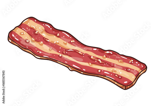A glistening, detailed illustration of a strip of bacon with a ?Sweet Bacon Glow? effect. Vibrant colors and a playful style make this image ideal for food-related marketing and design.