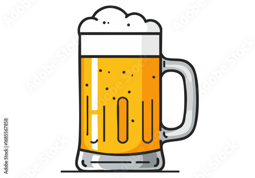 Frothy beer icon. A clean, modern illustration of a full beer mug with foam, perfect for website design, apps, and marketing materials. Simple, flat design.