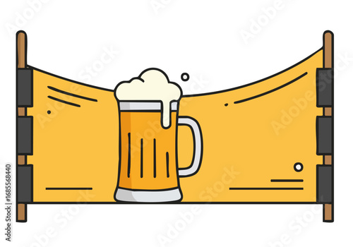 playful illustration depicts a beer sign with a brimming mug perfect for celebrating Beer Day Clean lines and a bright color palette create a modern inviting design