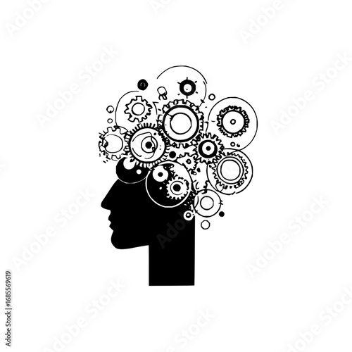 Mind gears concept idea innovation thinking creativity machine learning ai artificial intelligence head design vector