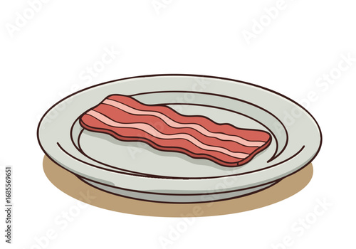 simple charming  bacon plate with a single strip of bacon Clean lines and a pastel background create a visually appealing and modern design suitable for food or lifestyle themes